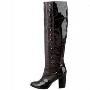 Chanel black leather and patent knee-high boots